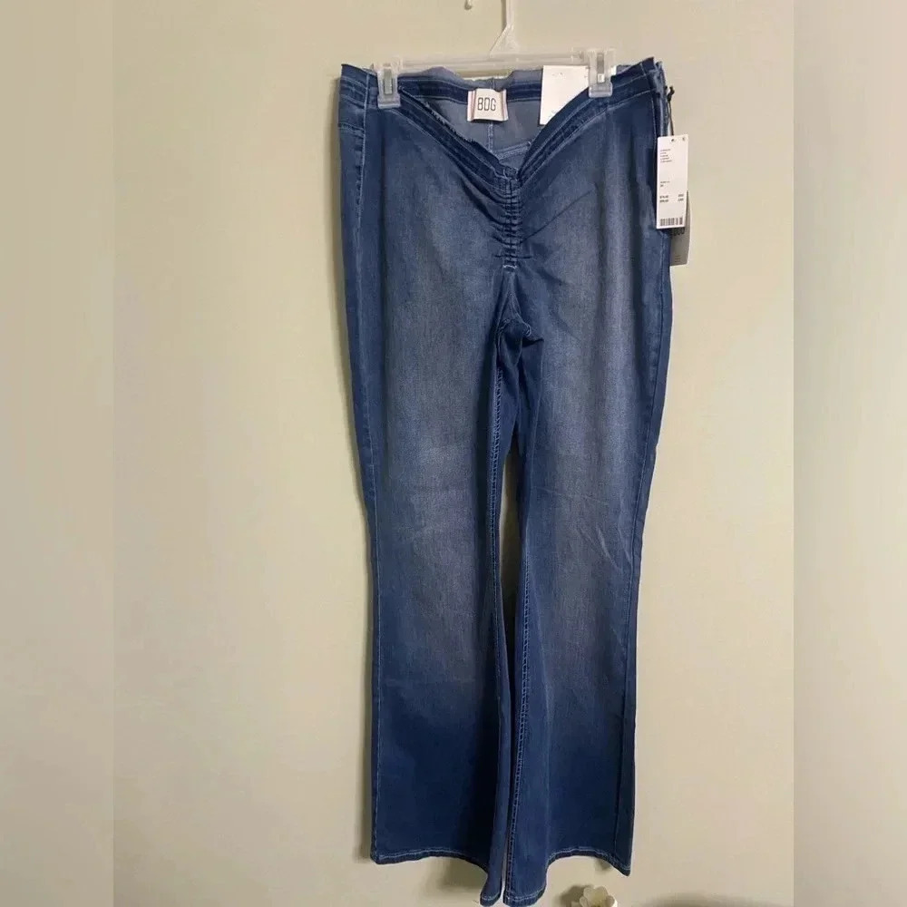 BDG Ruched Dipped V Flare Blue Stretch Jeans NWT Size 34 Urban Outfitters New